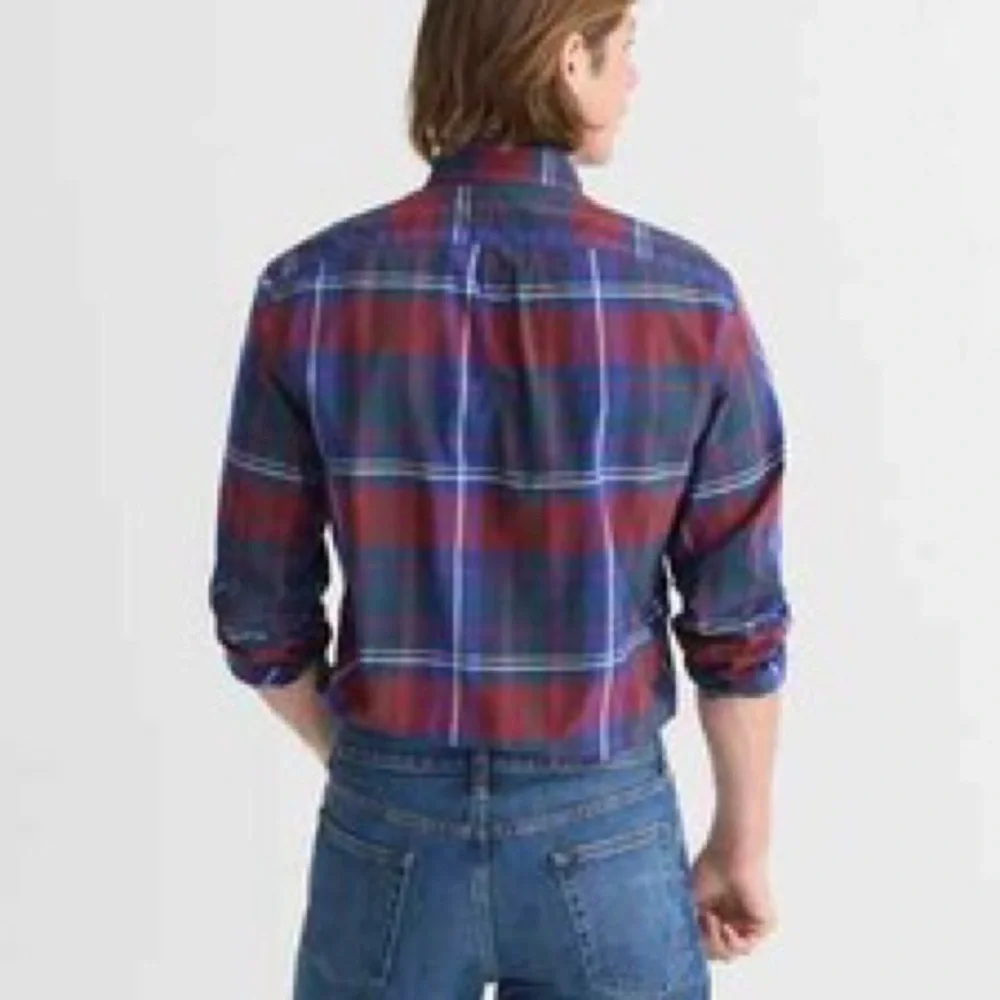 J. Crew Secret Wash Slim Cotton Poplin Plaid Long Sleeve Button Down Size Medium